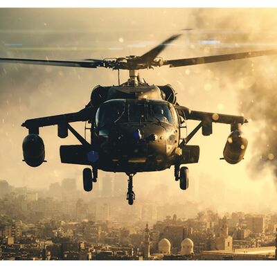 Helicóptero sobre la Ciudad Cubierta de Vinilo Laminado Autoadhesivo para Escritorio y Mesas