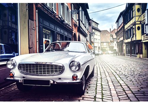 Vintage Car Old Town Laminated Vinyl Cover Self-Adhesive for Desk and Tables