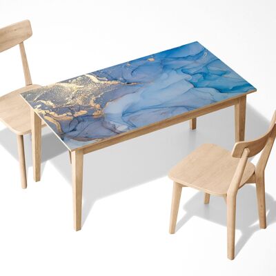 Blue and Gold Marble Laminated Self Adhesive Vinyl Table Desk Art Décor Cover