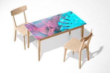 Housse de décoration d'art de bureau en vinyle laminé Monstera rose et bleu 1