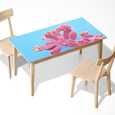 Pink Cactus Blue Scene Laminated Self Adhesive Vinyl Table Desk Art Décor Cover