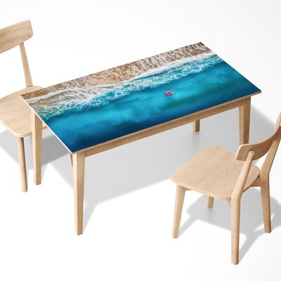 Détendez-vous sur la plage en vinyle auto-adhésif laminé pour table de bureau.