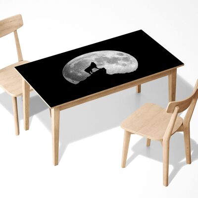 Loup hurle à la lune laminé auto-adhésif vinyle Table Bureau Art Décor Couverture