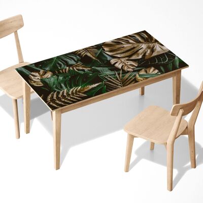 Cubierta de decoración de arte de escritorio de mesa de vinilo autoadhesivo laminado Monstera dorado y verde