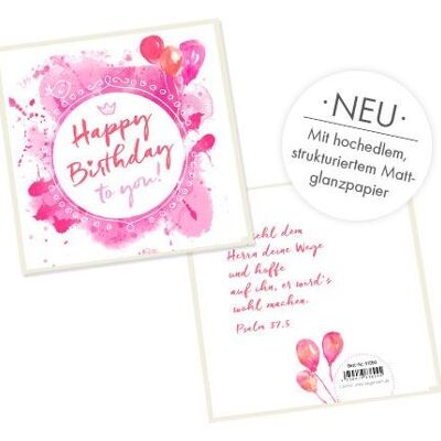 Cuadrado de tarjeta doble - Happy Birthday (rosa)