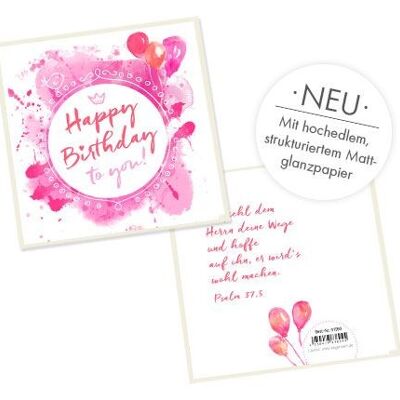 Doppelkarte quadratisch - Happy Birthday (rosa)