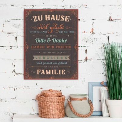 Metal sign large - at home - family rules