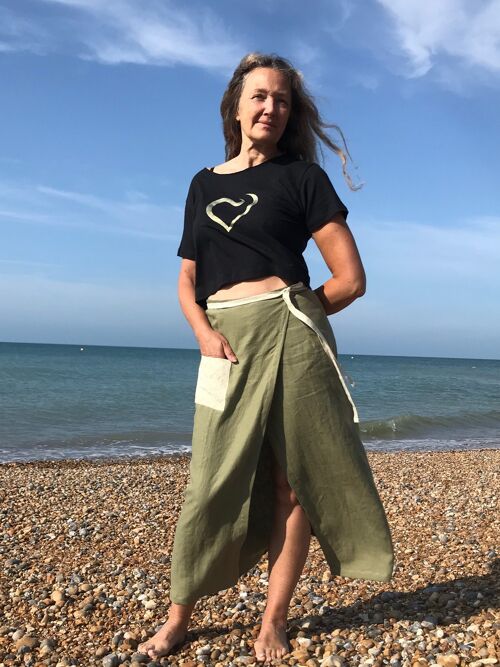 Hemp Linen wrap-over skirt with pockets