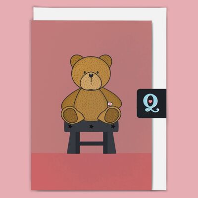 Carte de vœux éthique 'Peluche Ours Rose'