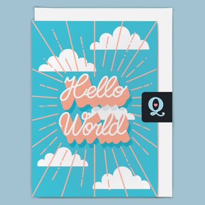 Ethische Grußkarte „Hello World Blue“.