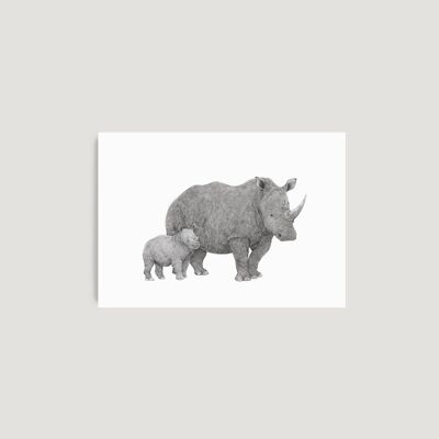 Nashorn-Mutter & Baby A4-Druck