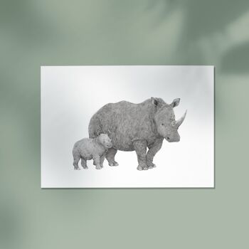 Rhino mère et bébé imprimé A4 4