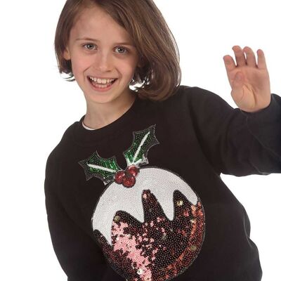 Trendy Toggs Kids Sequin Christmas Pudding Black Sweatshirt , 11