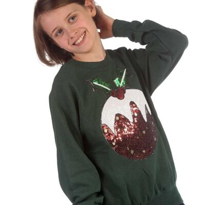 Trendy Toggs Kids Sequin Christmas Pudding Green Sweatshirt , 11