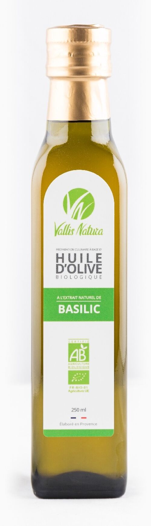 Huile d’olive extra vierge saveur basilic BIO 250ml