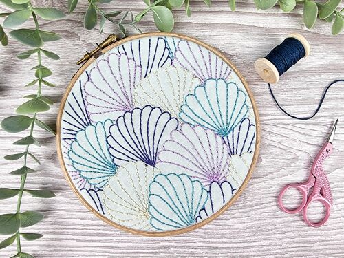 Art Deco Shells Embroidery Kit, Craft Kit, DIY Hoop Art