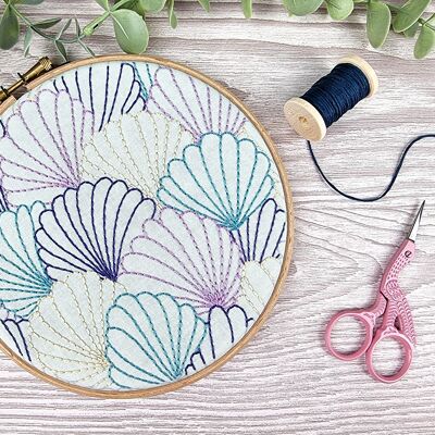 Art Deco Shells Embroidery Kit, Craft Kit, DIY Hoop Art