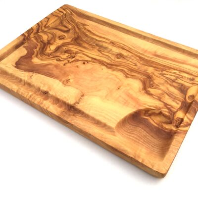 Steak board with juice groove 35 cm rectangular made of olive wood