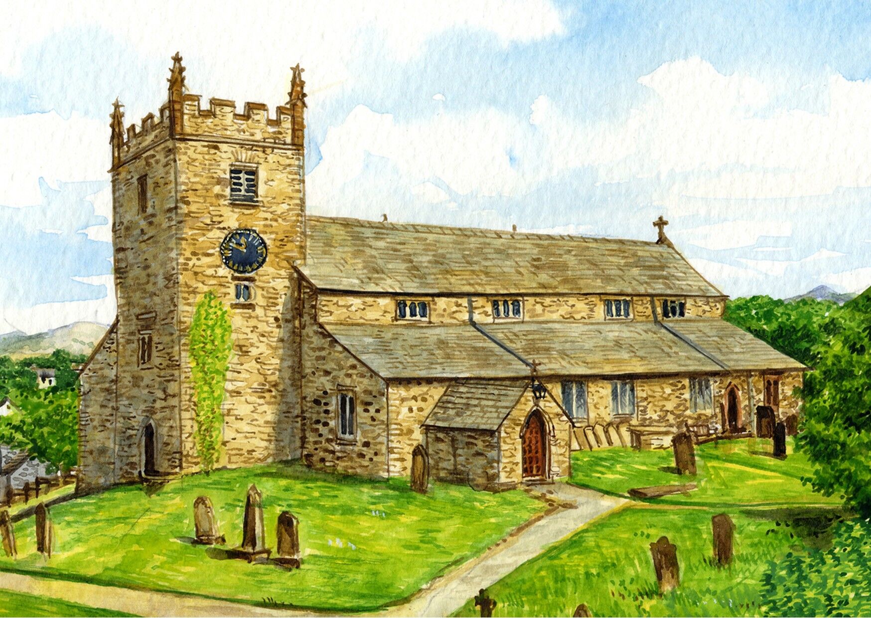 CARD HAWKSHEAD CHIESA IL QUARTIERE DEL LAGO