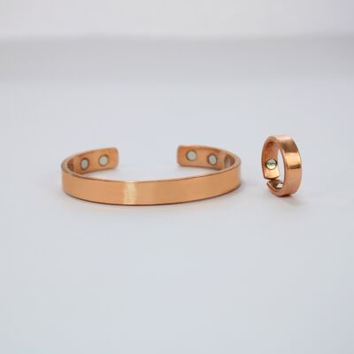 Braccialetto con magnete in rame puro 6,5" e anello (Design 1)