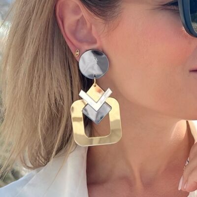 Gold Clip On Earrings, Modern Earrings, Dangle Gold Earrings, Unpierced Ears, Clip Earrings, Gift for Her, Made in Greece.
