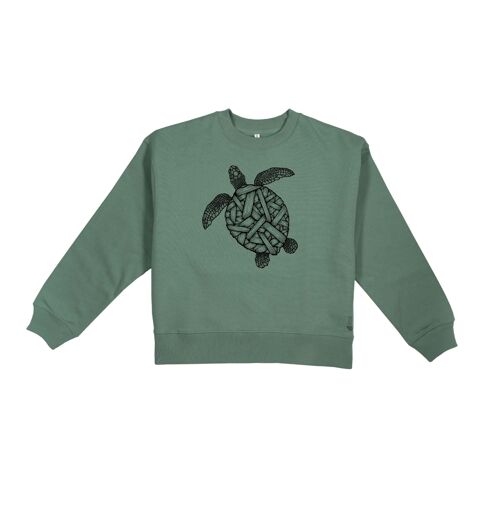 Schildpad Dropped Shoulder Sweatshirt Organisch Katoen Women - Salie Groen