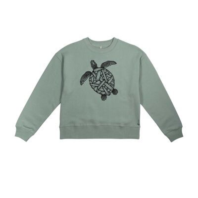 Schildpad Dropped Shoulder Sweatshirt Organisch Katoen Women - Leisteen Groen