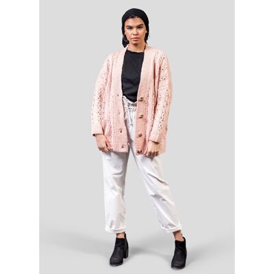 Oversized Cable Knit Cardigan Pink