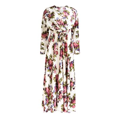 Floral Satin Maxi Dress White