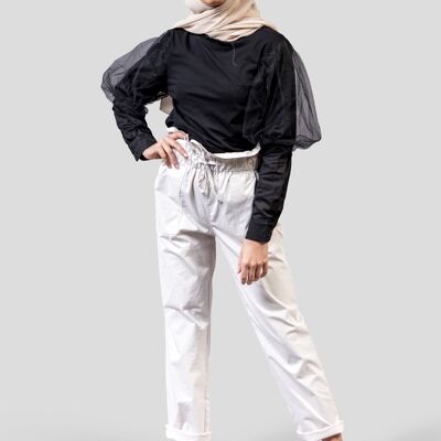 Drawstring Paperbag Waist Canvas Trousers
