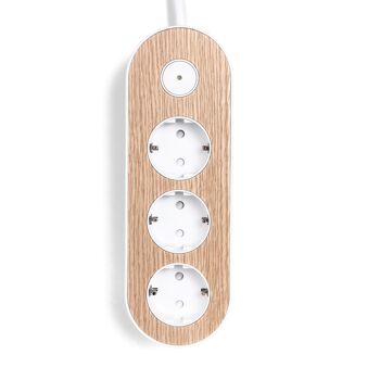 Premium Design 3-Fach Steckdosenleiste mit An/Aus Knopf und Deckleiste aus Holz (Eiche) - 2m - Blanc 3
