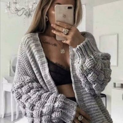 Bubble Sleeve Knit Cardigan Charcoal