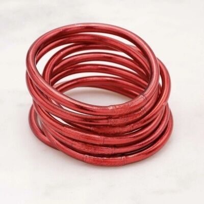 Bracciale rigido buddista spesso con mantra taglia S - Rosso scuro