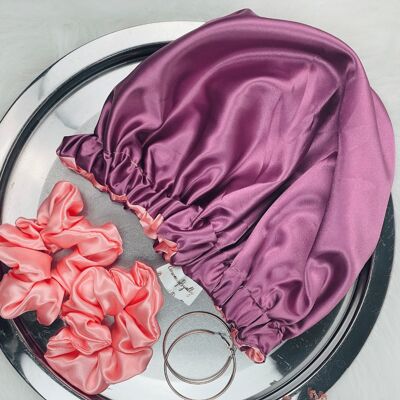 Peach & Plum Satin Bonnet - Adults