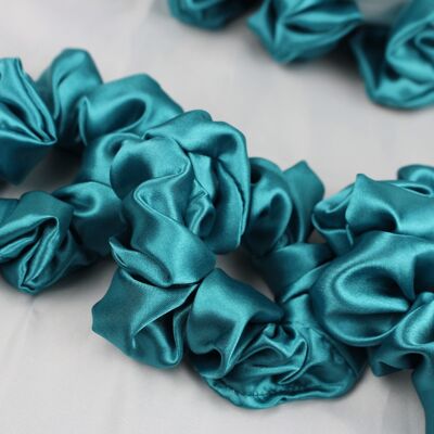 Teal Satin Scrunchies - 3 set - Small