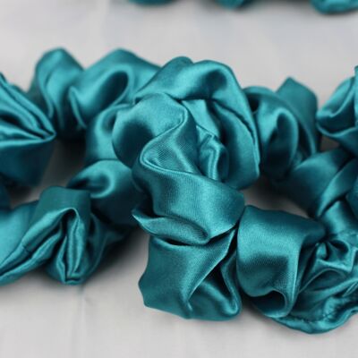 Teal Satin Scrunchies - 3 set - Medium