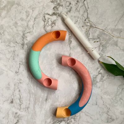 Arched Duo Candlestick Holder|Candlestick holder| Nordic Candlestick Holder|Scandi Home Decor|Candy colour candlestick holder - Orange&Mint
