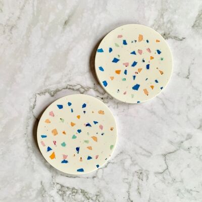 Terrazzo Coaster Jesmonite Coasters, Round Coasters Drink Coasters Ceramic Coasters Personalised Coasters Coasters Set 2PC - White 2PC