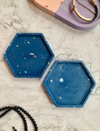 Terrazzo Coaster Jesmonite Hexagon Coasters Drink Coaster, Custom Coasters, Ceramic Coaster Set 2PC - Bleu 4PC 4