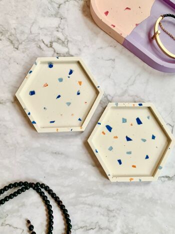 Terrazzo Coaster Jesmonite Hexagon Coasters Drink Coaster, Custom Coasters, Ceramic Coaster Set 2PC - Bleu 4PC 5