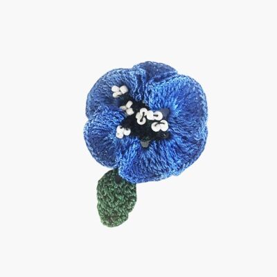 Crochet Poppy Brooch - Blue