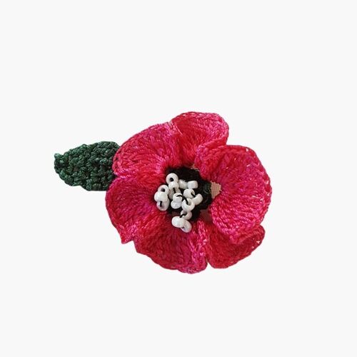 Crochet Poppy Brooch - Fuchsia
