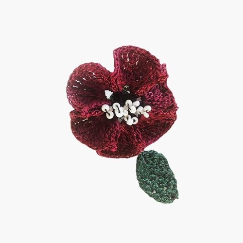 Crochet Poppy Brooch - Maroon