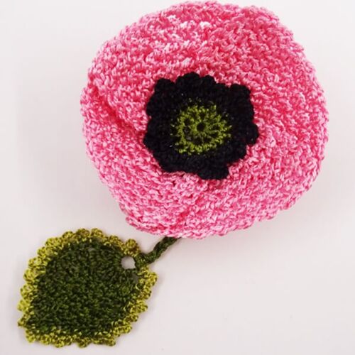 Crochet large poppy brooch - Pink