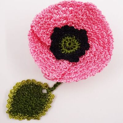 Broche amapola grande de ganchillo - Rosa