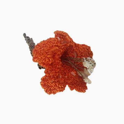 Broches fleur au crochet - Orange