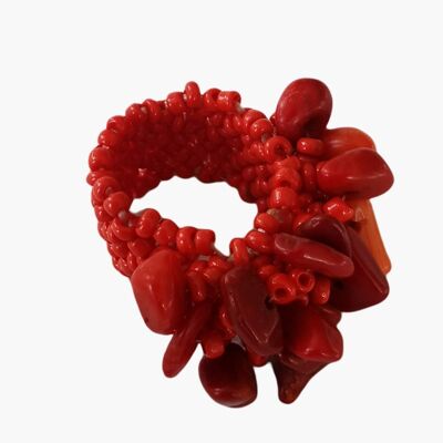 Crystal elasticated Ring - Coral
