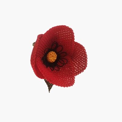 Needle lace poppy brooch - red