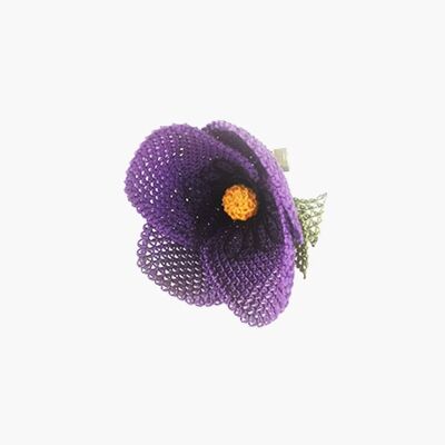Needle lace poppy brooch - purple