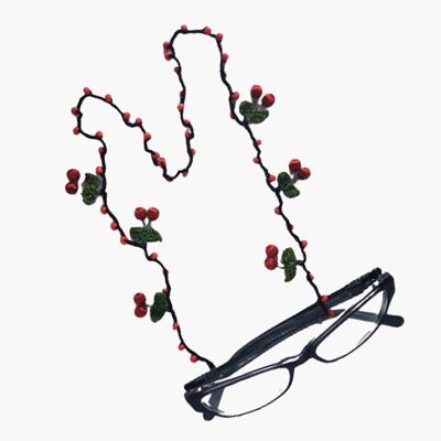 Crochet cherry glasses lanyard - Red
